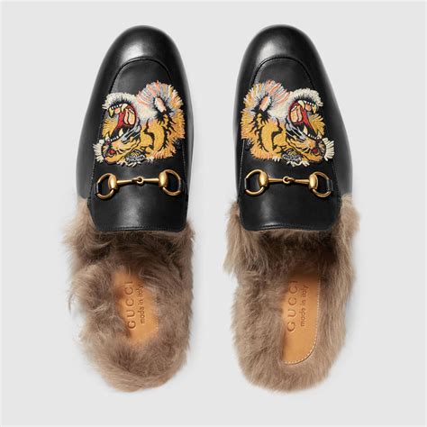 gucci princetown appliquéd leather slippers|Gucci princetown embroidered leather slipper.